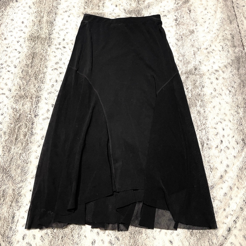 Jean Paul Gaultier Fuzzi Skirt High-low Layered Hem Black M Italy Midi Mesh